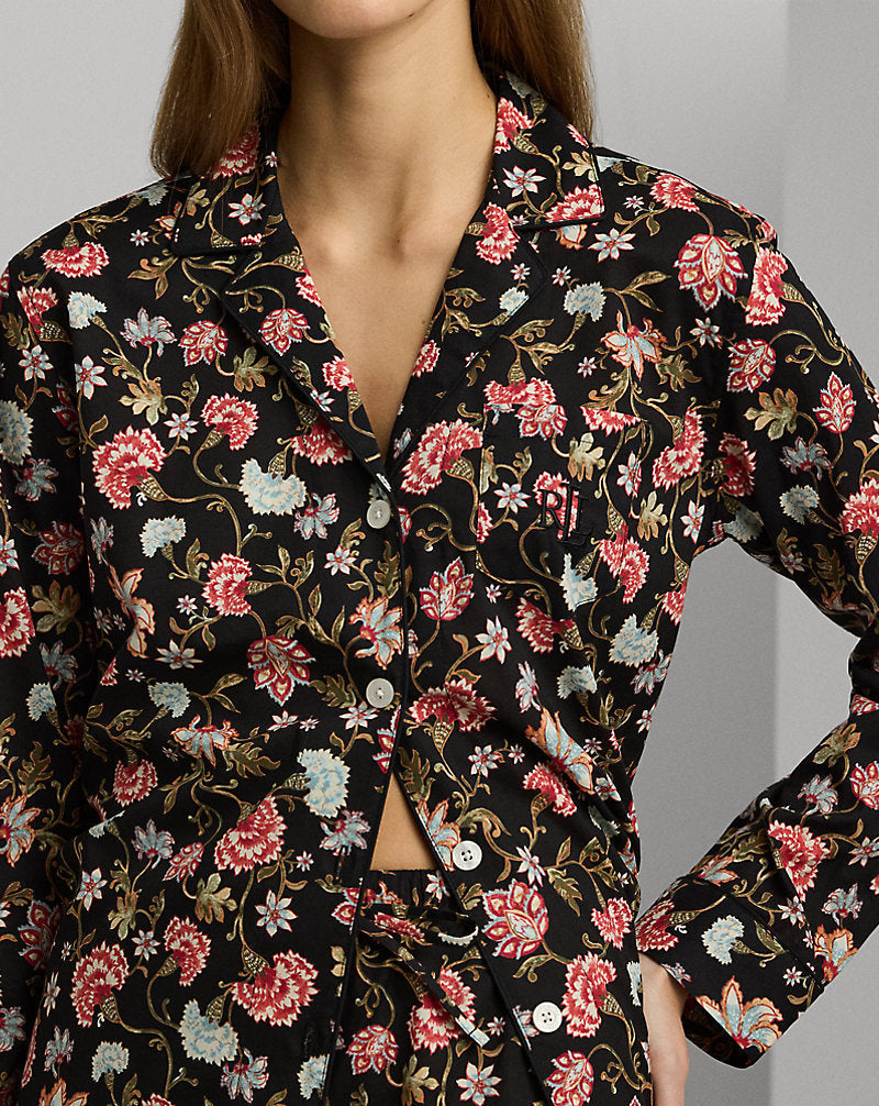 Floral Cotton-Blend Lawn Sleep Set Black